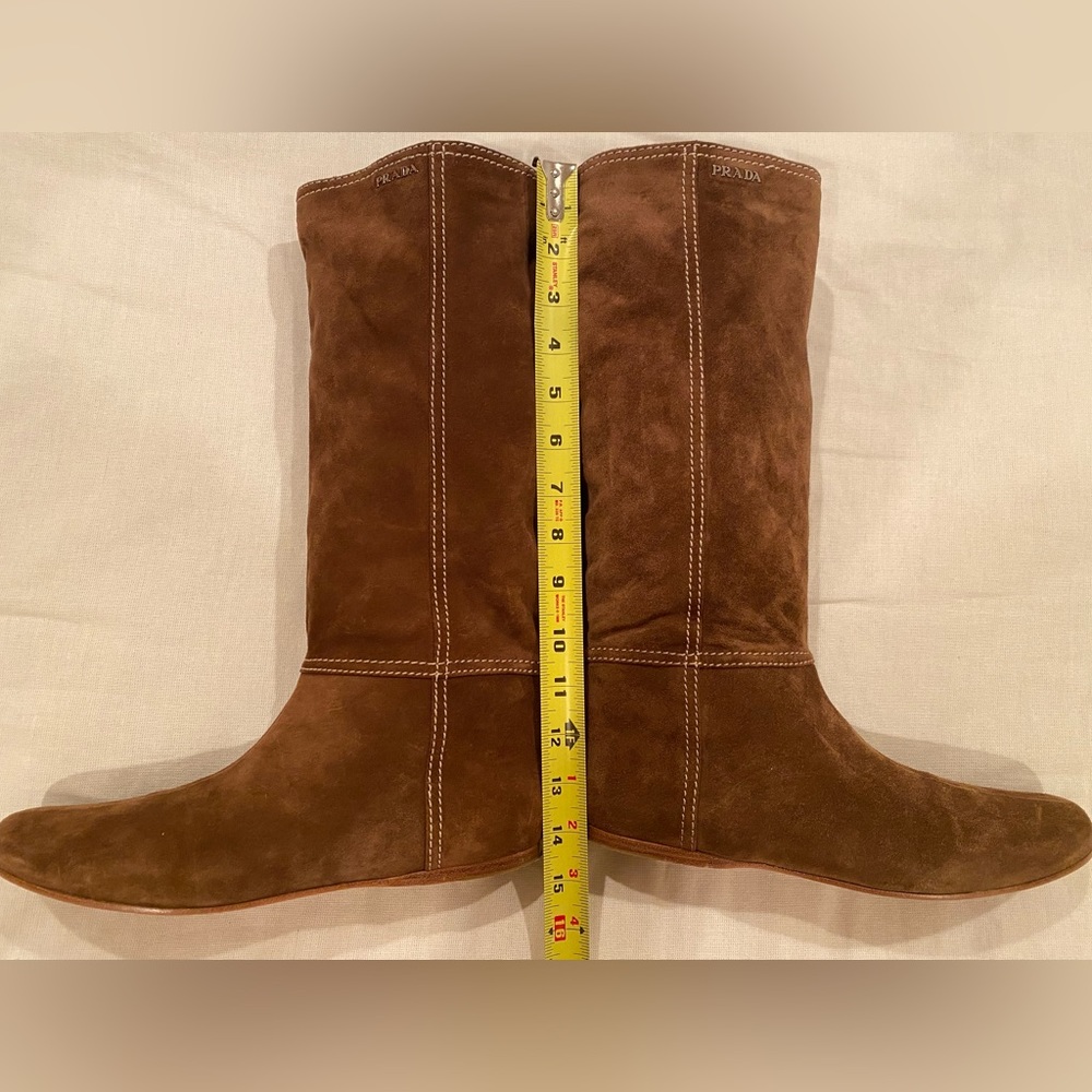 Prada flat brown suede slouchy boots size 39,5